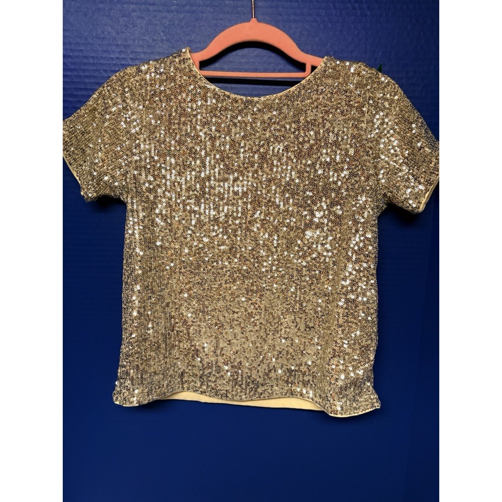 J.CREW Crewcuts Girls Tee Size 12 Silver Sequin Sparkle Shirt Party Holiday